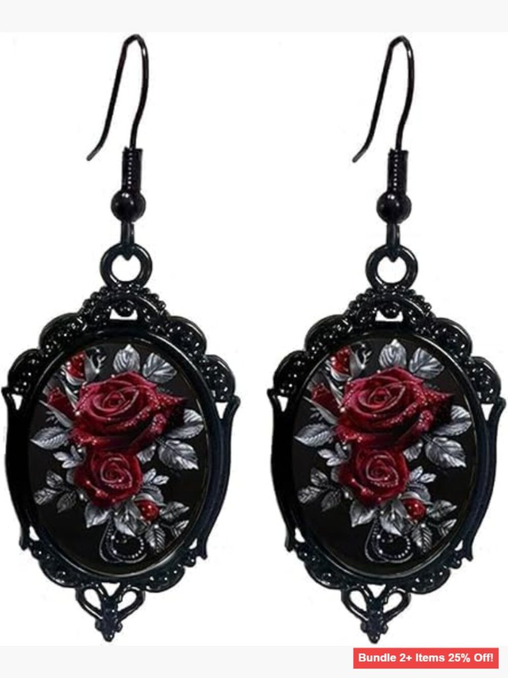 Vintage Crystal Gothic Rose Dangle Earrings Dark Punk Victorian Style